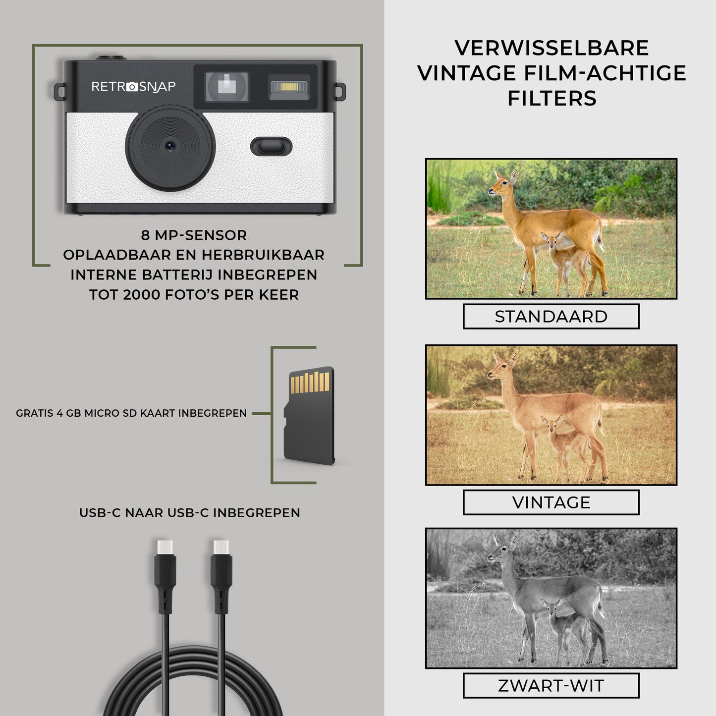 Retrosnap Wit - Retro camera - zonder scherm - Ideaal voor festivals en vakanties